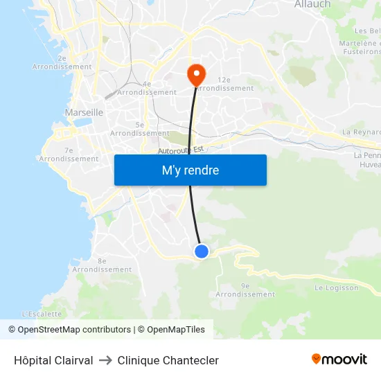 Hôpital Clairval to Clinique Chantecler map