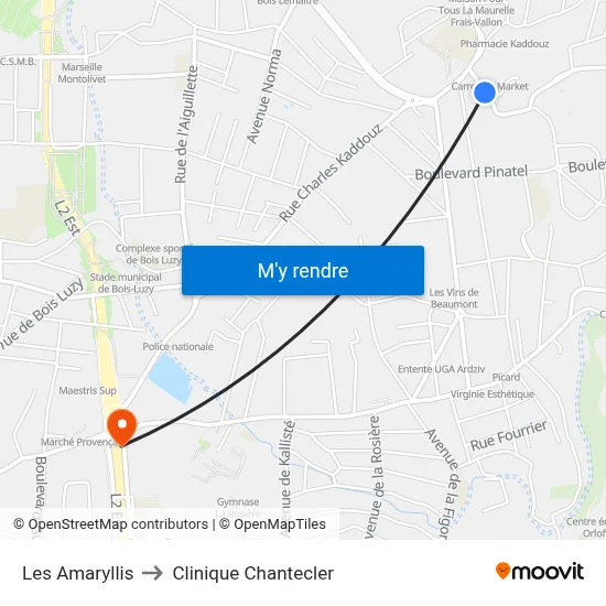 Les Amaryllis to Clinique Chantecler map
