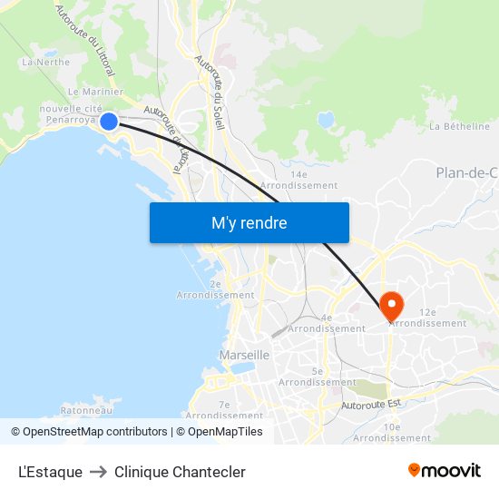 L'Estaque to Clinique Chantecler map