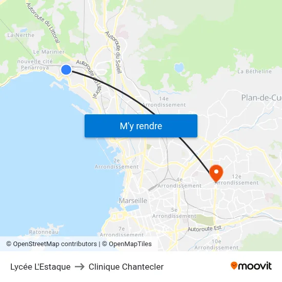 Lycée L'Estaque to Clinique Chantecler map