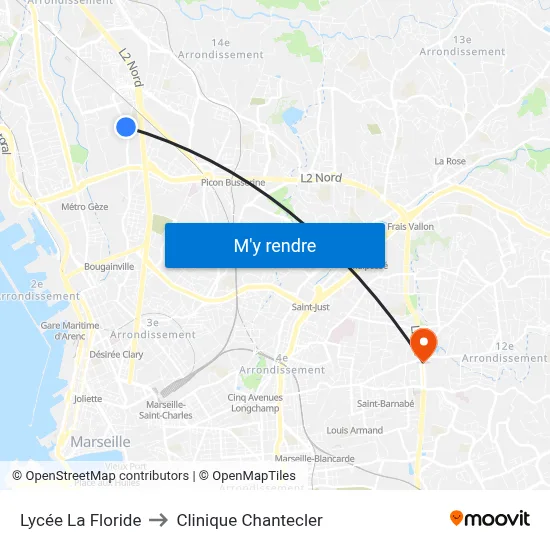Lycée La Floride to Clinique Chantecler map
