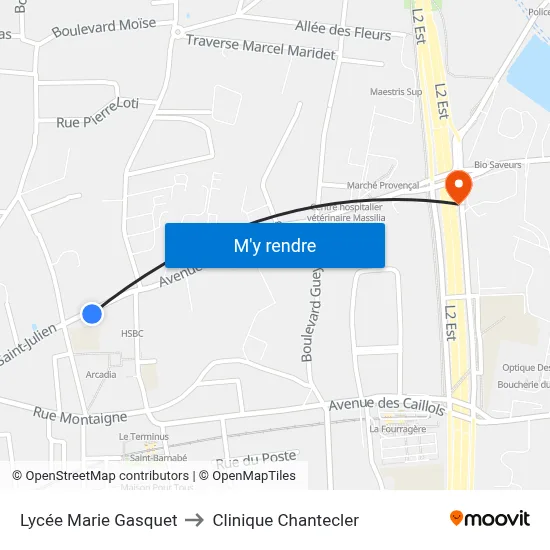 Lycée Marie Gasquet to Clinique Chantecler map