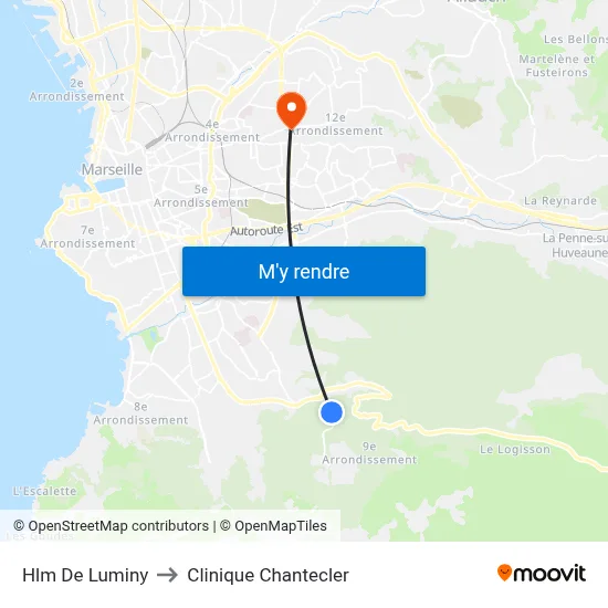 Hlm De Luminy to Clinique Chantecler map