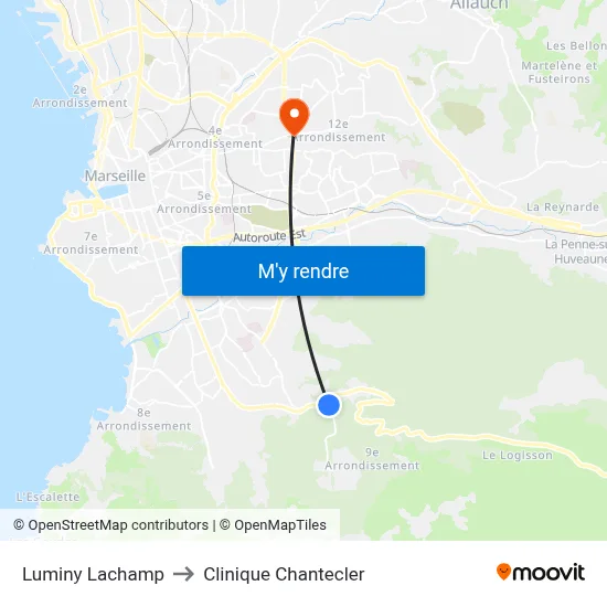 Luminy Lachamp to Clinique Chantecler map