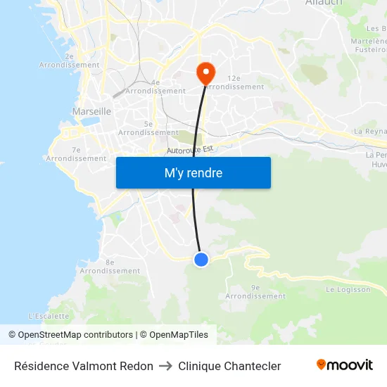 Résidence Valmont Redon to Clinique Chantecler map