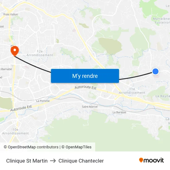 Clinique St Martin to Clinique Chantecler map