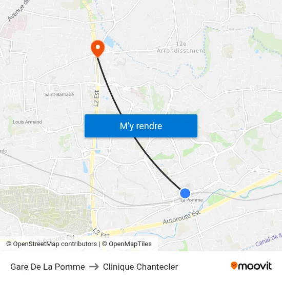 Gare De La Pomme to Clinique Chantecler map