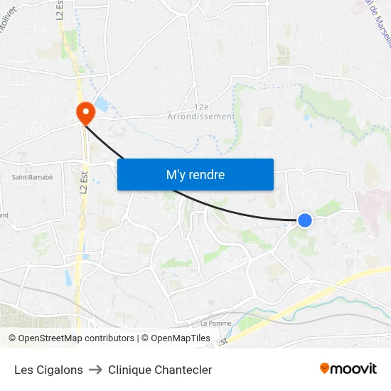 Les Cigalons to Clinique Chantecler map