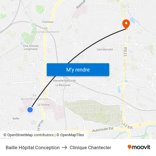 Baille Hôpital Conception to Clinique Chantecler map