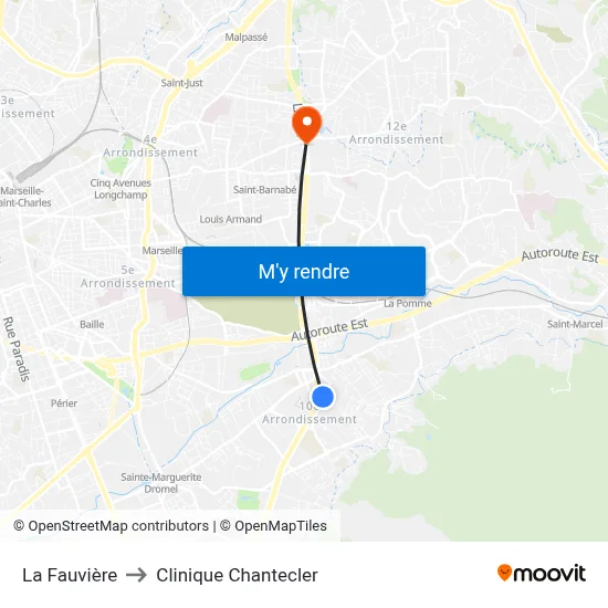 La Fauvière to Clinique Chantecler map