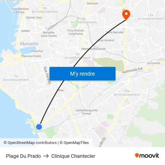 Plage Du Prado to Clinique Chantecler map