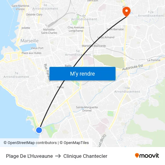 Plage De L'Huveaune to Clinique Chantecler map