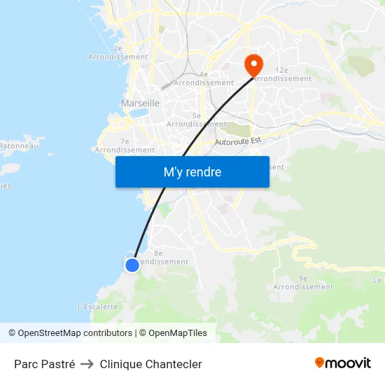 Parc Pastré to Clinique Chantecler map