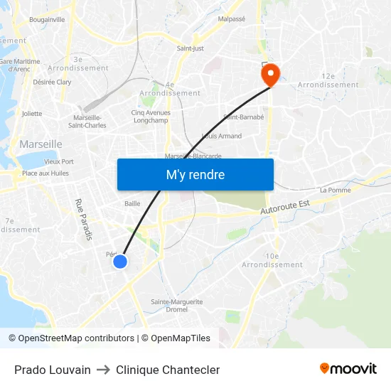 Prado Louvain to Clinique Chantecler map
