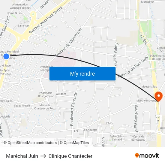 Maréchal Juin to Clinique Chantecler map