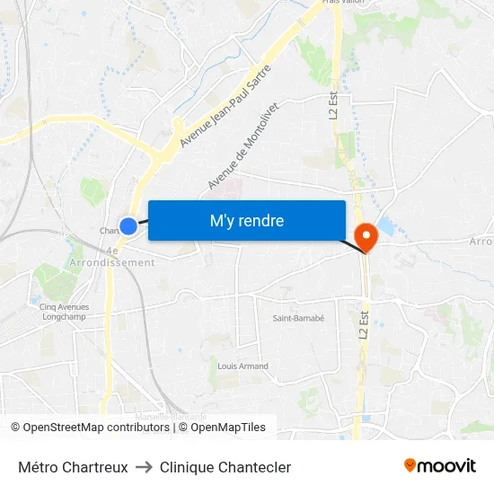 Métro Chartreux to Clinique Chantecler map