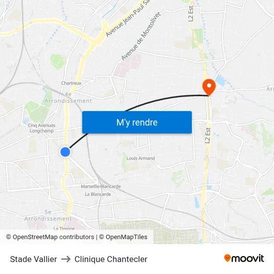 Stade Vallier to Clinique Chantecler map