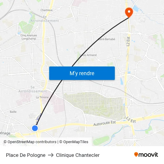 Place De Pologne to Clinique Chantecler map