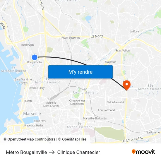 Métro Bougainville to Clinique Chantecler map