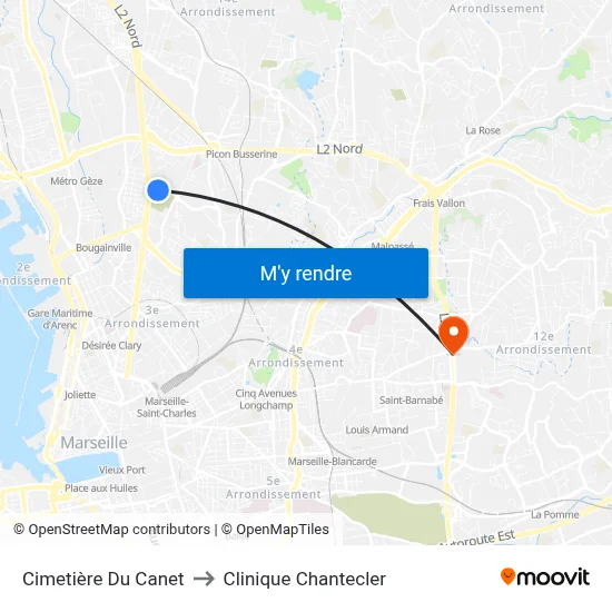 Cimetière Du Canet to Clinique Chantecler map