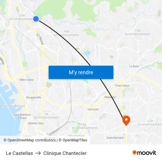 Le Castellas to Clinique Chantecler map