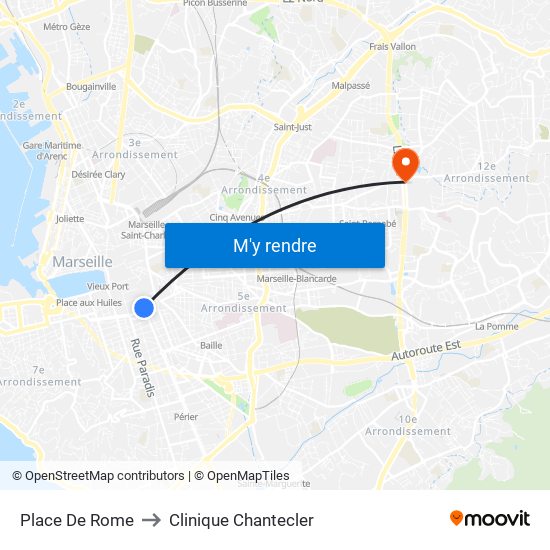Place De Rome to Clinique Chantecler map