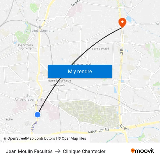 Jean Moulin Facultés to Clinique Chantecler map