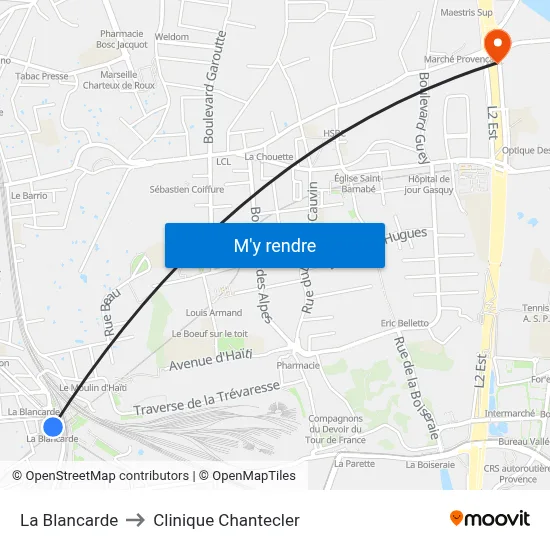 La Blancarde to Clinique Chantecler map