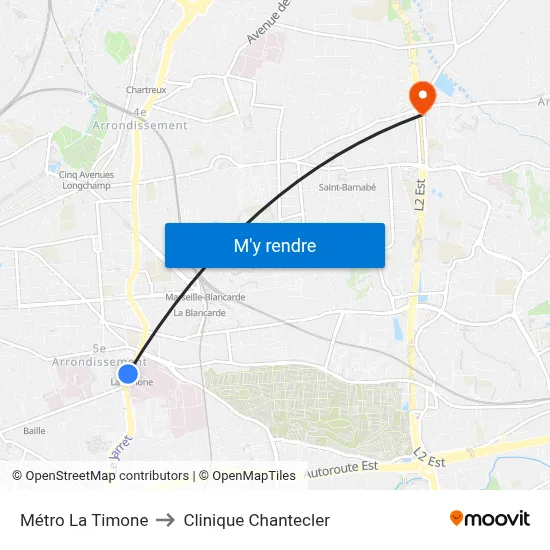 Métro La Timone to Clinique Chantecler map