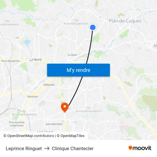 Leprince Ringuet to Clinique Chantecler map