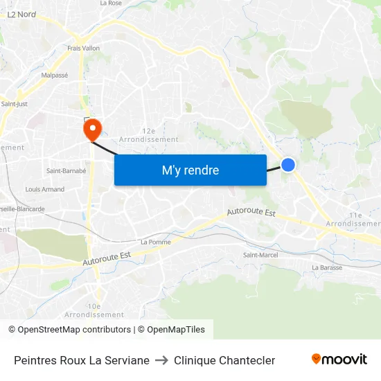 Peintres Roux La Serviane to Clinique Chantecler map