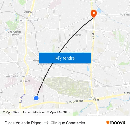 Place Valentin Pignol to Clinique Chantecler map