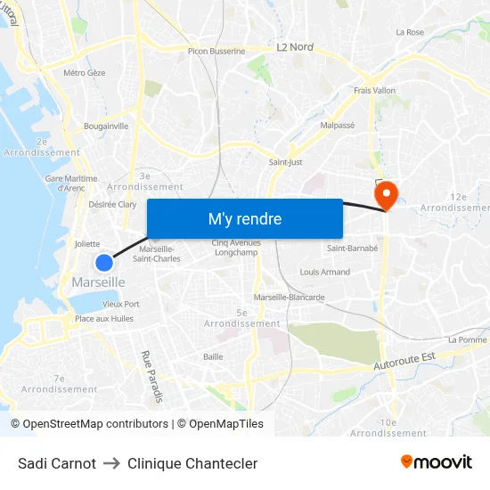 Sadi Carnot to Clinique Chantecler map