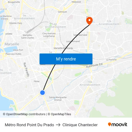 Métro Rond Point Du Prado to Clinique Chantecler map