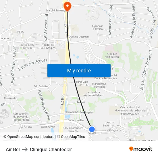 Air Bel to Clinique Chantecler map