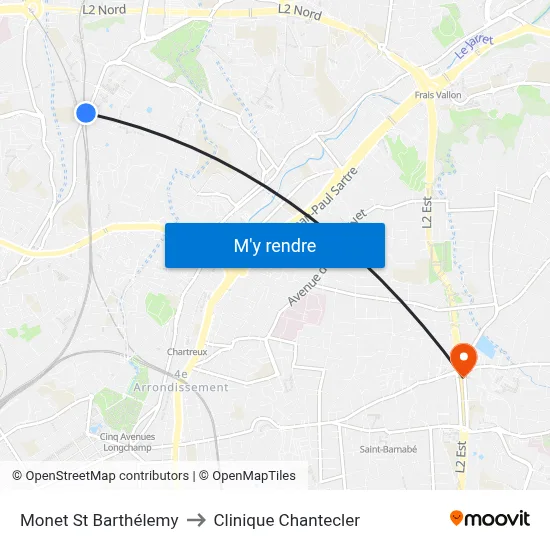 Monet St Barthélemy to Clinique Chantecler map