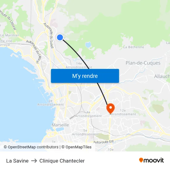 La Savine to Clinique Chantecler map