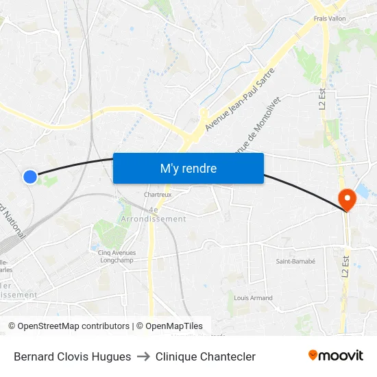 Bernard Clovis Hugues to Clinique Chantecler map