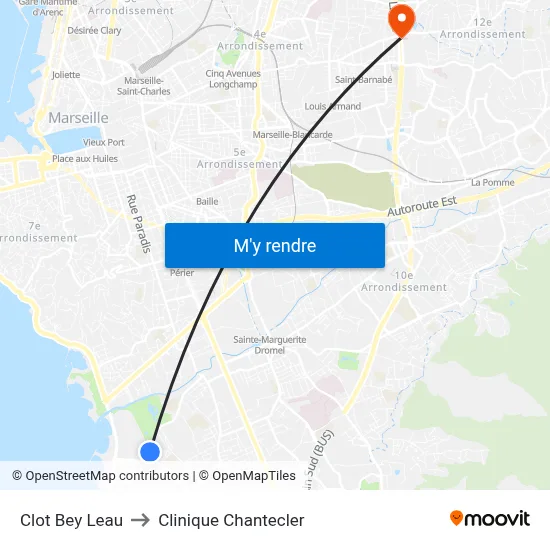 Clot Bey Leau to Clinique Chantecler map