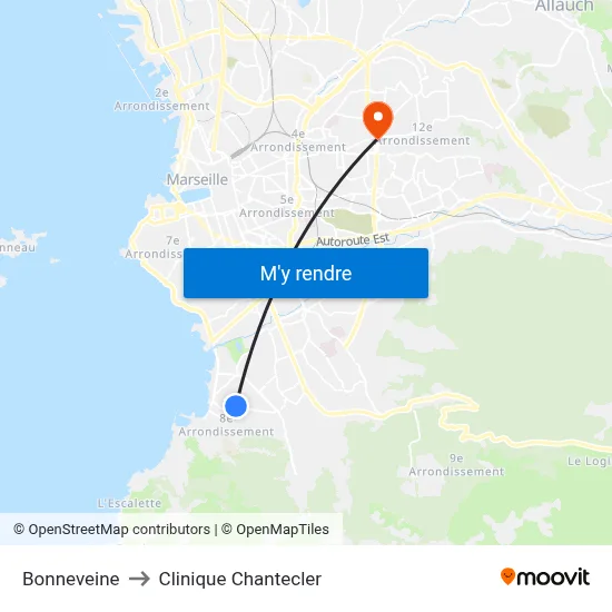 Bonneveine to Clinique Chantecler map