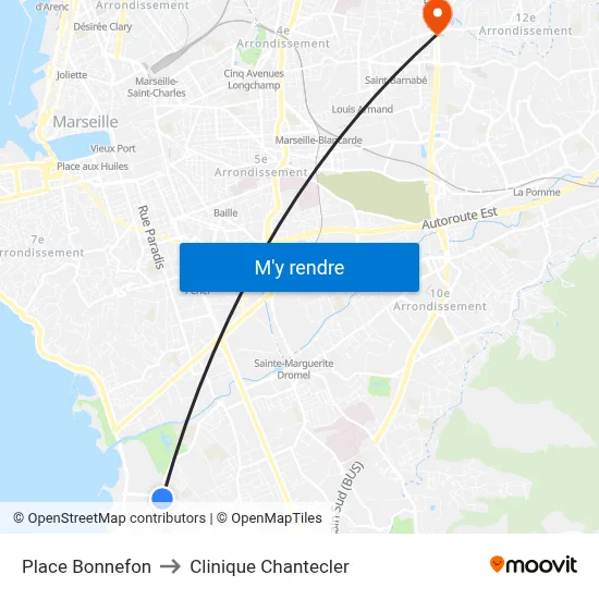 Place Bonnefon to Clinique Chantecler map