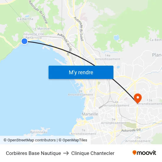 Corbières Base Nautique to Clinique Chantecler map
