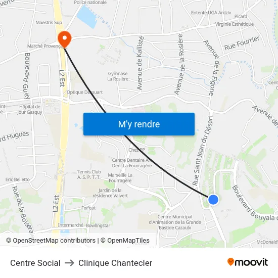 Centre Social to Clinique Chantecler map