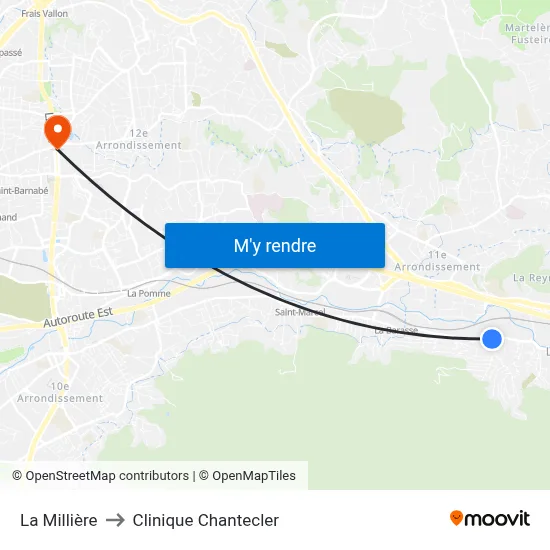 La Millière to Clinique Chantecler map