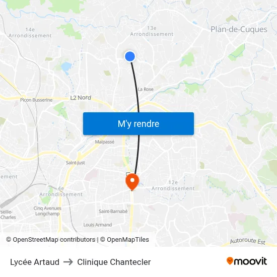 Lycée Artaud to Clinique Chantecler map