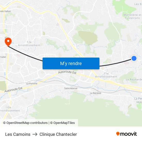 Les Camoins to Clinique Chantecler map