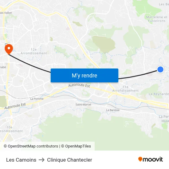 Les Camoins to Clinique Chantecler map