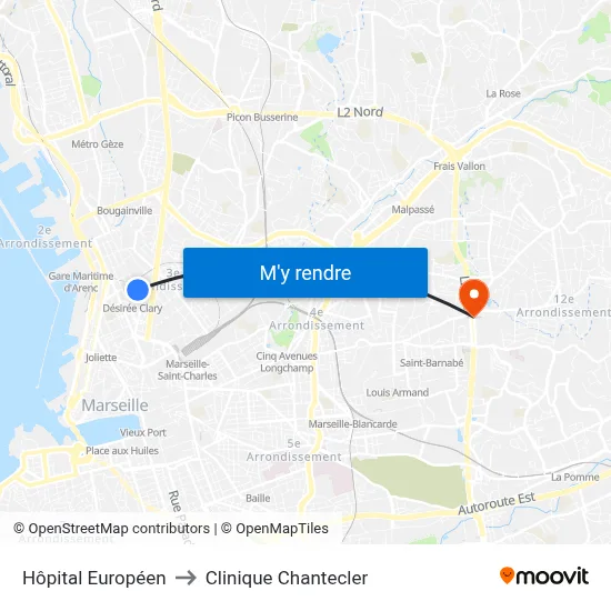 Hôpital Européen to Clinique Chantecler map