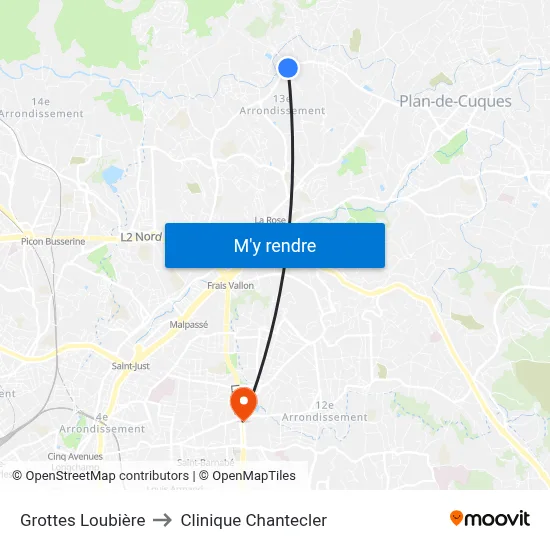 Grottes Loubière to Clinique Chantecler map