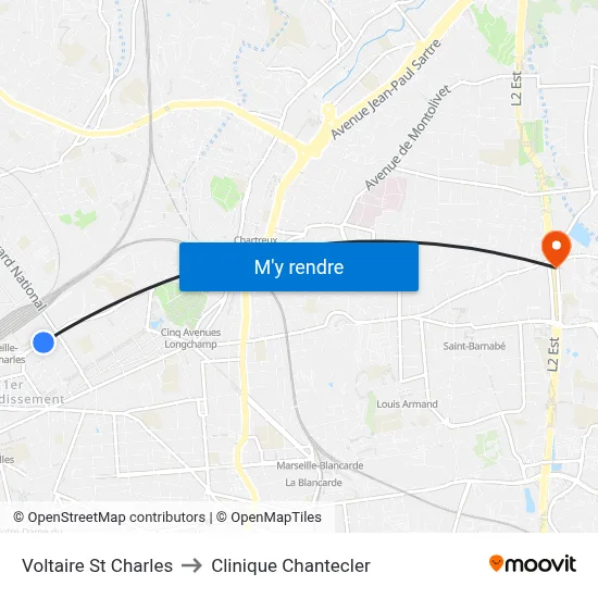 Voltaire St Charles to Clinique Chantecler map